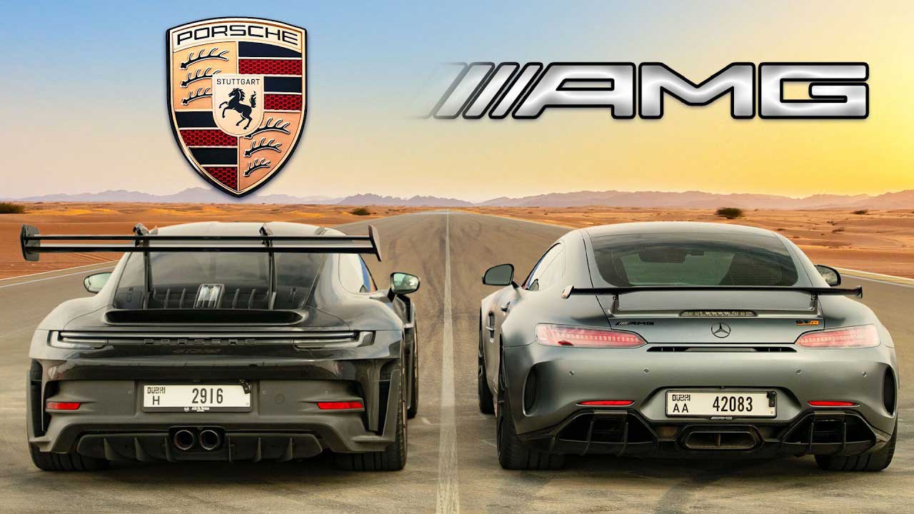 درگ پورشه 911 GT3 RS و مرسدس AMG GT R