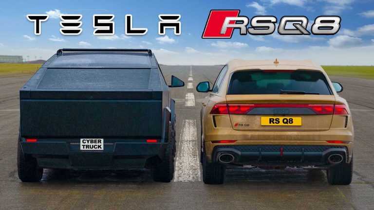 درگ تسلا سایبرتراک با آئودی RS Q8 و RS7