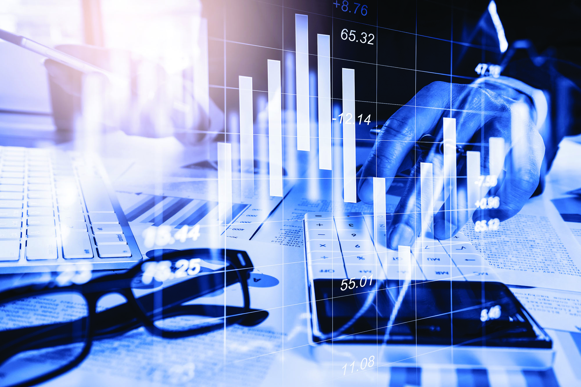 Double Exposure Businessman And Stock Market Or Forex Graph Suit