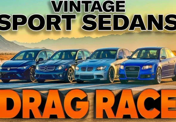 درگ جذاب گلف R با سدان‌های اسپرت V8 قدیمی آئودی، مرسدس و بی‌ام‌و